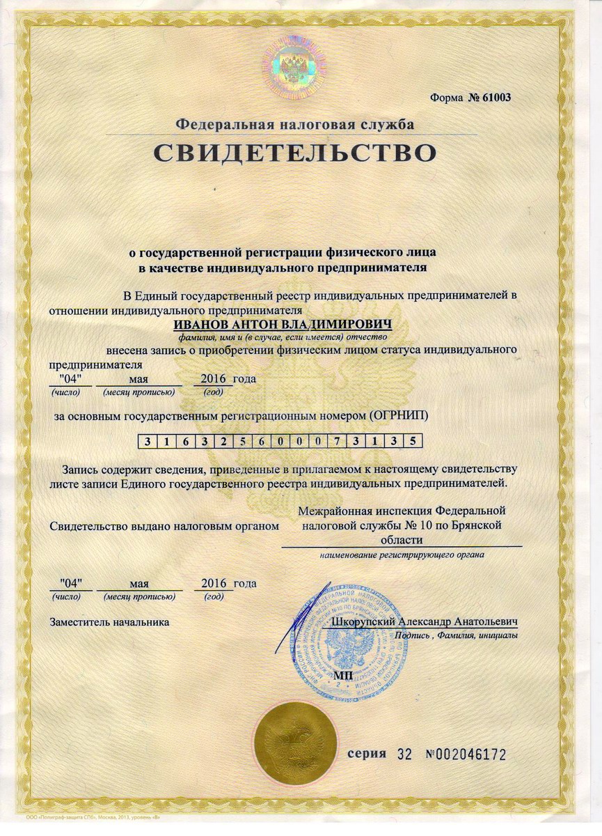 Свидетельство о регистрации ИП Иванов А.В. Свидетельство о регистрации ИП Иванов А.В.